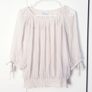 iRoo sheer ivory cinch waist ruched blouse